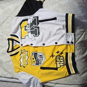 Trendy Girls Yellow and White Graphic Jacket